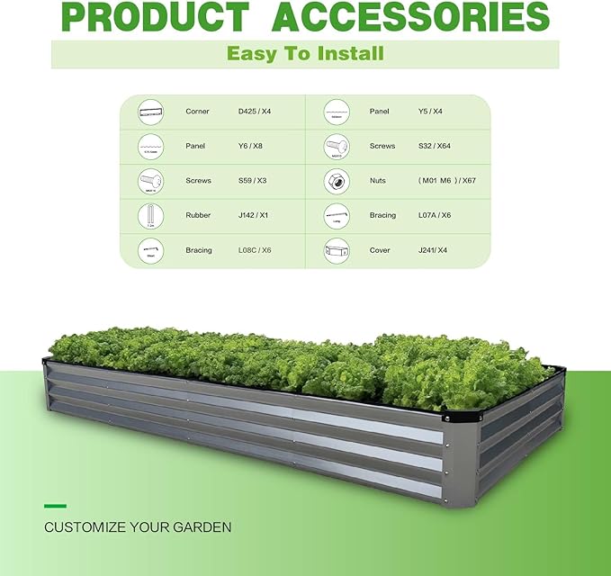 GrowHaus 8x4x1FT Galvanized Raised Garden Bed, Planter Boxes Outdoor Large Metal Garden Beds for Planting Vegetables Flowers Herbs Rectangle Silver