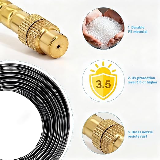 360° Adjustable Drip Irrigation System - 1/4" Tubing, 50FT Garden Watering Atomizing System with 15 Nozzles, Greenhouse Accessories for Yard, Lawn, Plants, Garden