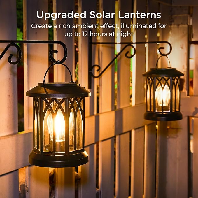 WdtPro 4 Pack Solar Lantern Outdoor Lights, Upgraded Bright Solar Lanterns Outdoor Waterproof, Hanging Solar Powered Lantern Over 12Hrs Lights for Outside Garden Yard Patio Tree Path Decor
