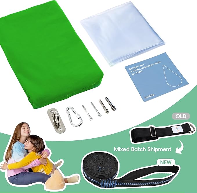 OUTREE Kids Pod Swing Seat, Cotton Child Hammock Swing Chair, Sensory Swing for Indoor and Outdoor Use, Green and Blue