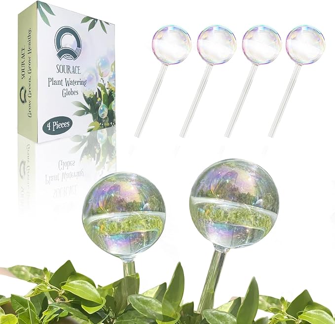 4PC Iridescent Self Watering Globes, Large Glass Rainbow Plant Watering Globes, Self Watering Planter Insert for Indoor and Outdoor, Plant Watering Blubs, Automatic Plant Waterer