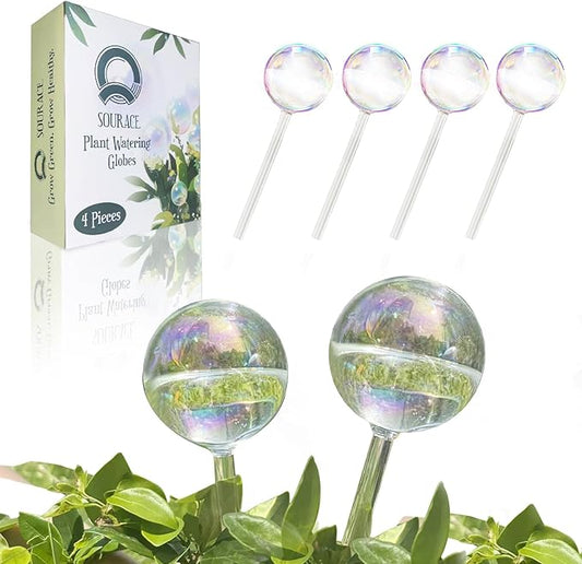 4PC Iridescent Self Watering Globes, Large Glass Rainbow Plant Watering Globes, Self Watering Planter Insert for Indoor and Outdoor, Plant Watering Blubs, Automatic Plant Waterer