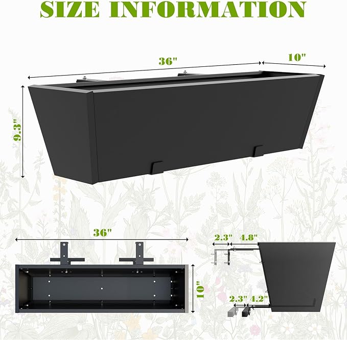Railing Planter Box Metal Hanging Planter for Outdoor Balcony Heavy-Duty Window Planter Box with Adjustable Brackets
