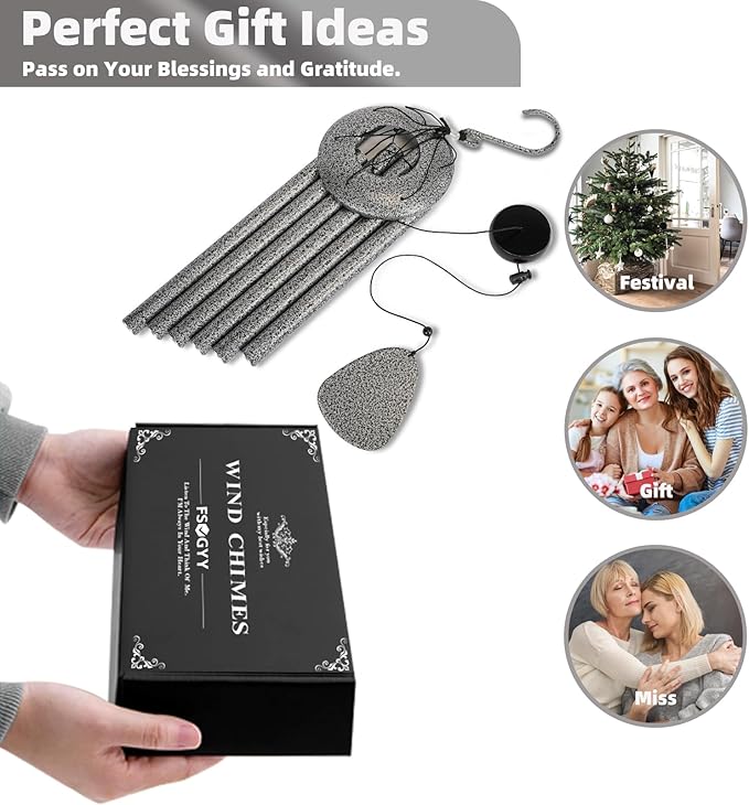 Wind-Chimes-Outdoor-Deep-Tone, Large Soothing Melodic Tones Windchimes, Wind Chimes for Outside, Memorial Wind Chime Best Gift for Mom Women Grandma Neighbors(32" Silver Coated Aluminum)