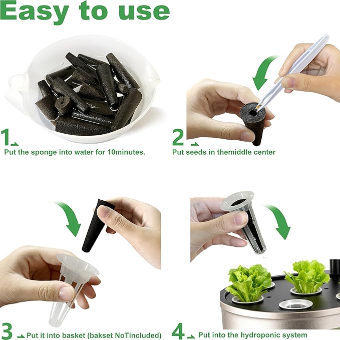 Grow Sponges 60 Pack, Hydroponics Replacement Root Growth Sponges Compatible with Aero Garden iDOO and Most Other Brands,Sponge for Hydroponic Indoor Garden System