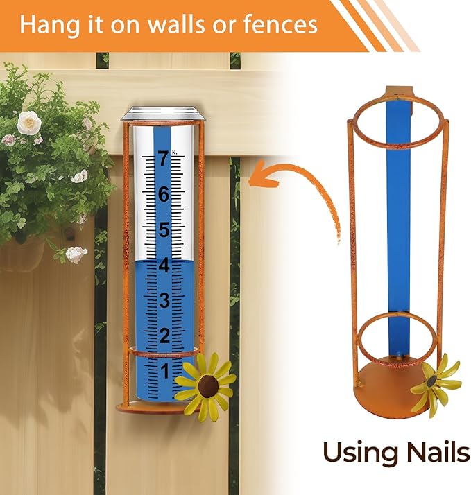 Rain Gauge Outdoor, Freeze Proof Rain Gauges Outdoors Best Rated,7" Capacity Detachable Rain Guage with Stake for Yard,Lawn & Garden,Large Clear Number and Scale Rain Measure Gauge Water Meter
