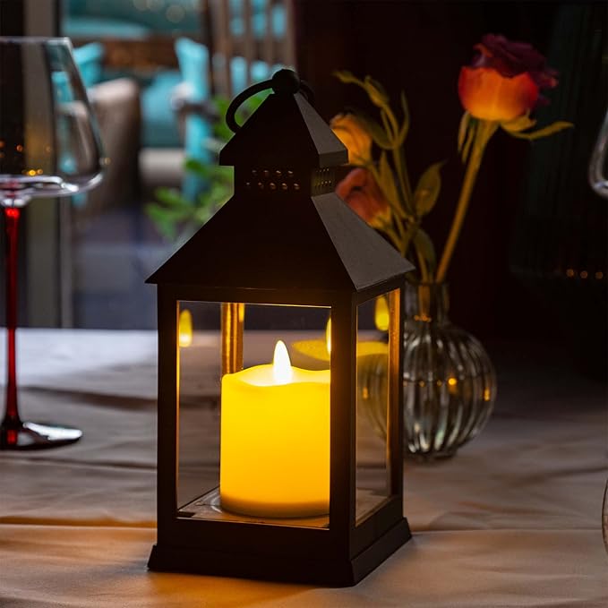 Yongmao Vintage Lantern Decorative LED Flickering Flameless Candle with Timer, Battery Powered LED Decorative Hanging Lanterns for Indoor Outdoor Garden Yard Home Decor(4 Pack)
