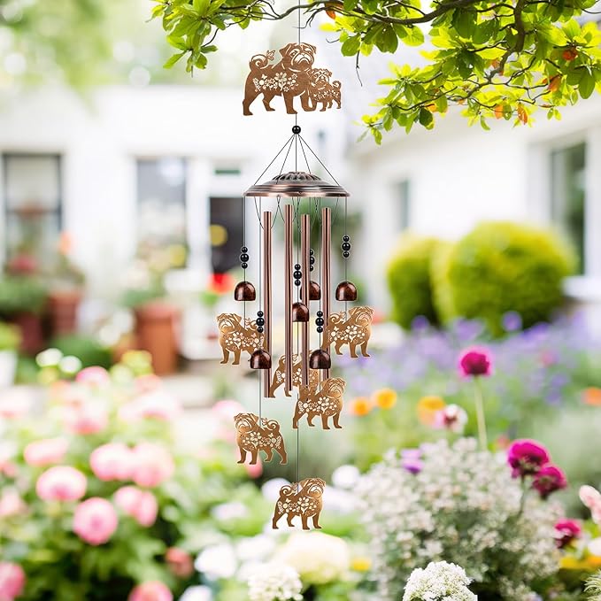 Pug Gifts for Pug Lovers - Pug Gifts Wind Chimes for Women Men, Pet Dog Owners Birthday Housewarming Christmas Festival Present, Wind Chimes for Outside Porch Patio Yard Garden Decor
