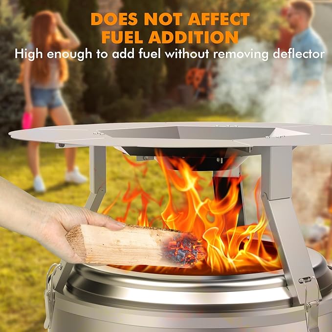 Dirza Heat Deflector Compatible with Solo Stove Bonfire and Other 19.5" Fire Pit -Foldable Legs for Space-Saving Storage,Locking Ring Prevents Dropping,Accessories for Fire Pit, 304 Stainless Steel