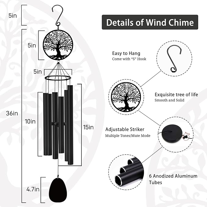 ASTARIN Memorial Wind Chimes for Outside Deep Tone, 36" Windchimes Sympathy Gifts for Loss of Loved one, Bereavement Condolence Remembrance Funeral Chimes for Grieving Friends Loss of Mother Father