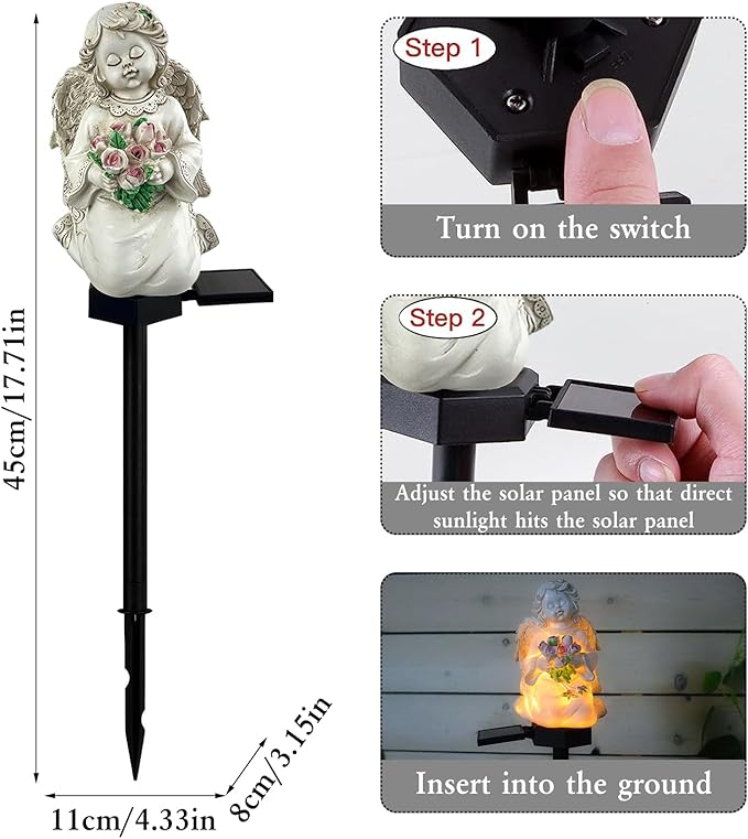 Solar Garden Angel Lights, Waterproof Outdoor Garden Angels Statue Decorations Solar Lights for Cemetery Gravesite Grave Outside Yard Patio Lawn Porch (Flower)
