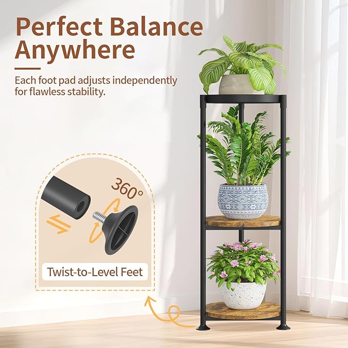 LASZOLA 3 Tier Black Plant Stand Indoor for Large Tall Heavy Duty Flower Planter, Metal Vertical Multi Level Rack for Narrow Floor Corner, Sturdy Round Holder Organizer, Modern, Mid Century, Farmhouse