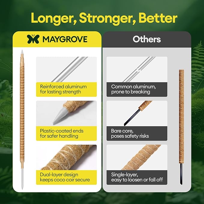 Maygrove 3-Pack 28” Bendable Moss Pole Monstera Plant Support for Climbing Indoors Plants, Coir Moss Poles Sticks DIY, Plant Support Stake for Potted Plants