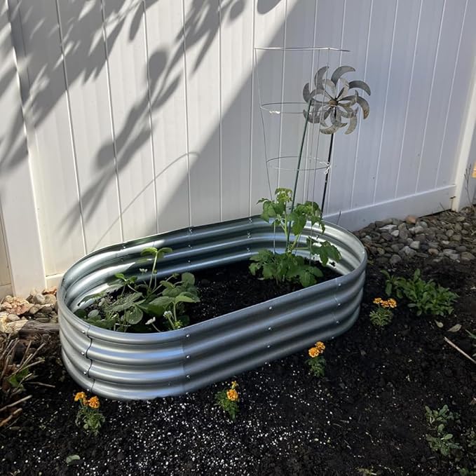 1-Pack 4 * 2 * 1FT Raised Garden Bed Kits, Outdoor Oval Metal Galvanized Ground Planter Garden Boxes for Planting Plants Vegetables Flowers Herbs Fruits, Silver