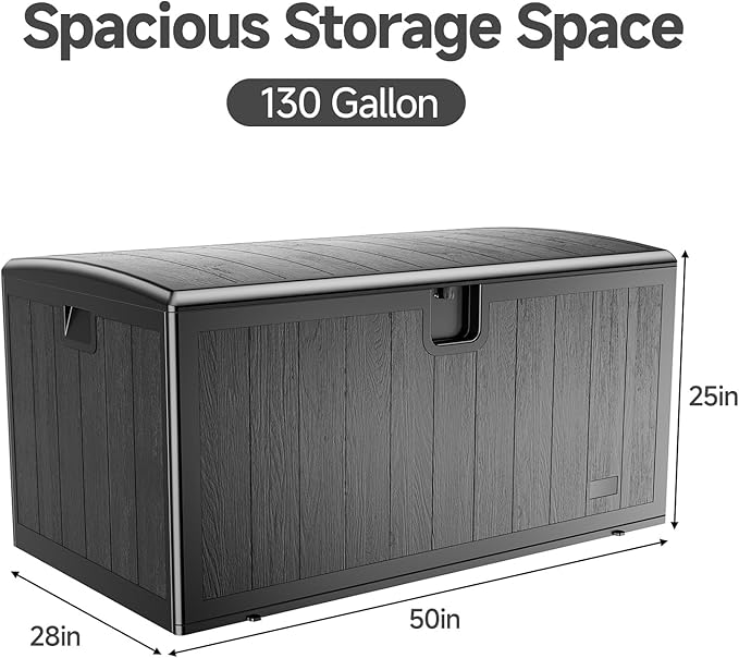 JEKO&JEKO 205 Gallon Outdoor Storage Box Set, 2-Pack (75 Gallon & 130 Gallon) Deck Boxes with Lockable Lid for Patio and Garden, Black