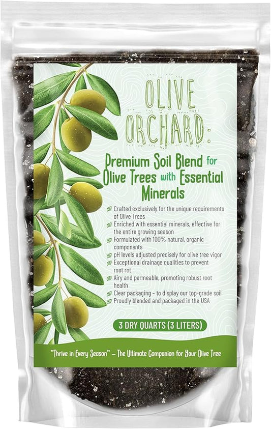 Organic Olive Tree Potting Mix – Fast-Draining, Nutrient-Rich Soil for Indoor & Outdoor Olive Trees – Mediterranean Plant Care – Long-Lasting Formula (1 Quart)