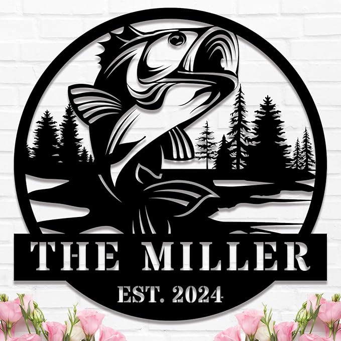 Custom Fish Metal Name Sign, Personalized Family Name Sign, Fishing Gifts for Men, Custom Fishing Metal Sign, Fisherman Gift