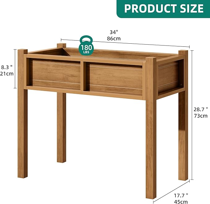 YITAHOME Elevated Garden Bed Raised Garden Bed with Legs & Drainage Hole Weatherproof Elevated Planter Box Patio Planters for Herbs Vegetables Flowers Plant Bed for Garden Balcony Backyard, Teak