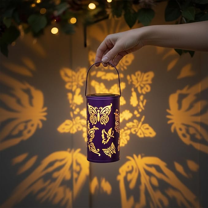 12.8" Large Size 2-Pack Outdoor Solar Lanterns Waterproof Metal Butterfly Patterns Garden Decor Gifts for Women Mom Grandma Hanging Solar Lanterns for Outside Yard, Patio, Backyard, Porch