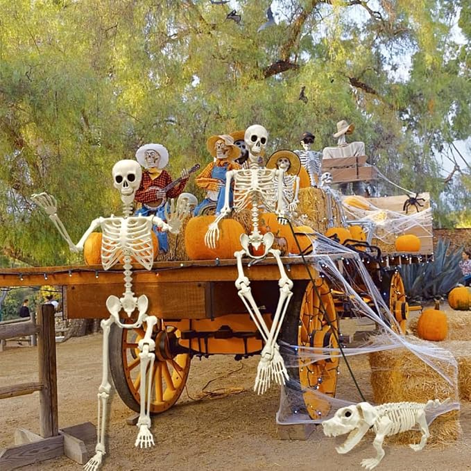UMEELR 5.4FT Halloween Skeletons, Full Size Skeleton with Skeleton Dog, Plastic Life Size Human Skeletons for Halloween Graveyard Haunted House Party Decoration