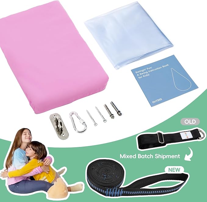 OUTREE Kids Pod Swing Seat, Cotton Child Hammock Swing Chair,Sensory Swing for Indoor and Outdoor Use, Pink