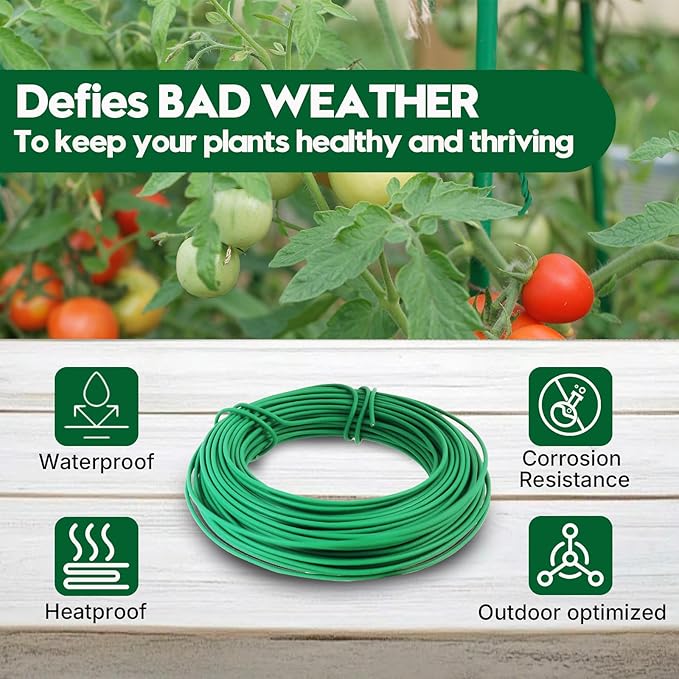 NanWantee 100 Feet Green Soft Plant Tie - 2.5mm Flexible Twist Garden Wire for Climbing Plants, Tomatoes, Bonsai & Office/Home Organizing