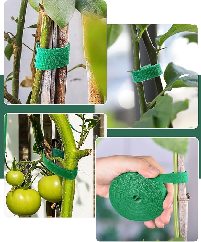 sousac 65.6 Ft Plant Ties Garden Tape, Reusable Adjustable Plant Clips for Climbing Plants, Green Nylon Self Adhesive Plant Twist Tie Strap to Support Gardening Plants