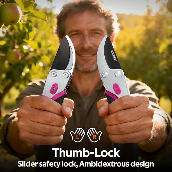 Effortless Pruning Shears: Professional 8.5”Garden Pruner with Jam-Proof Spring & Ever-Sharp SK5 Blade, Ergonomic Bypass Clippers for Rose, Tree Trimming & weak Hand, Heavy Duty Pruning Scissor