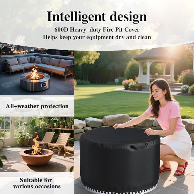 Chinchilla Fire Pit Cover Round for Solo Stove Yukon 27", Waterproof Smokeless Fire Pit Cover, 600D Strong Tear Resistant, Fits for Gas/Table/Bowl Fire pits