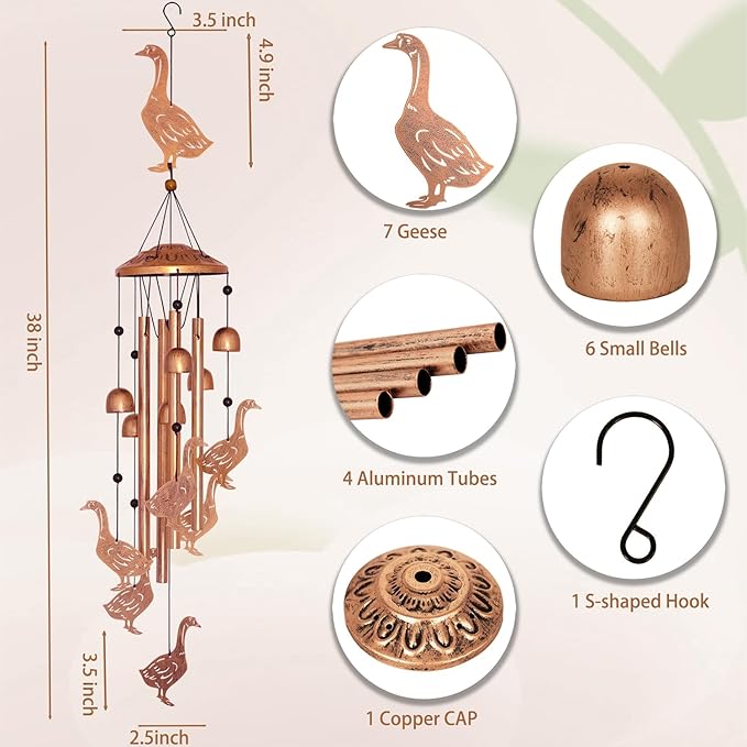 Goose Wind Chimes for Outside, Metal Windchimes Outdoors, Goose Gifts for Women/Men, Memorial/Birthday Gifts, Garden Decor for Outside, Patio or Yard, Durable Chimes for Outdoors