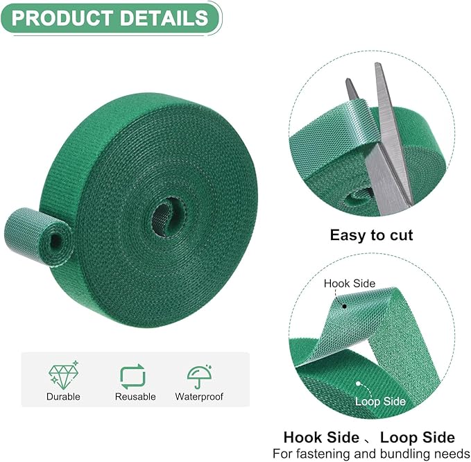 6-Roll Garden Plant Tape, 16 ft x 0.8 in Garden Hook and Loop Plant Ties Multi-Purpose Use Adjustable and Reusable Twist Wire Tape for Plants/Flowers/Vines [Green]