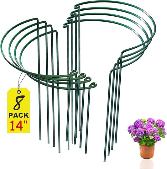 WooWellGoGoGo 8 Pack Snake Plant Support Stakes - Rust-Proof Half Round Peony Stakes and Supports - Ideal for Hydrangeas, Dahlias, ZZ, and More - Indoor and Outdoor Potted Plant Support and Stakes