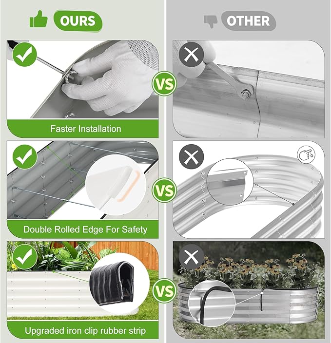 Permade Galvanized Raised Garden Bed - 6x2x1.4FT Metal Planter Boxes Outdoor | Oval Steel Raised Bed Kit for Gardening with Protective Tape, Gloves for Vegetables, Flower, Herb (White)