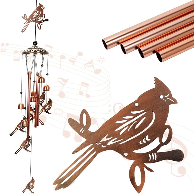 ArtCredit Copper Tone Animal Wind Chimes for Outdoors/Indoors - Cardinal Designs - Garden, Patio, Yard, Home Decor, for Women, Men, Mom, Birthday, Memorial, Housewarming (Cardinal)