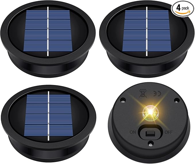 4 Pack Solar Light Replacement Top, Replacement Solar Light Parts for Lantern (Top 3.23 Inch, Bottom 2.83 Inch), Waterproof LED Replacement for Outdoor Garden, Pathway, Yard Lights & Decor
