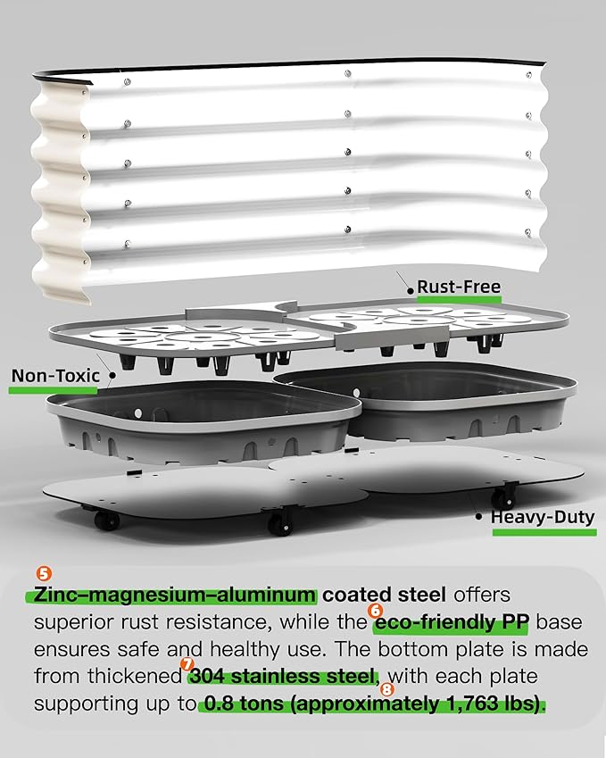 DaisyVibe Mobile Outdoor Planter Box with Wheels, 20.9 Inch Tall, Heavy-Duty 1000 lbs Capacity, Anti-Rust Steel Construction, Rolling Garden Bed for Vegetables, Herbs, Patio, Balcony (Lvory)