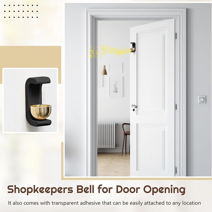 Zonon 2 Pcs Magnetic Wooden Wind Chime Doorbell Decoration Shopkeepers Bell for Door Opening C Shape for Housewarming Gift Refrigerator Room Garden Restaurant (Black)