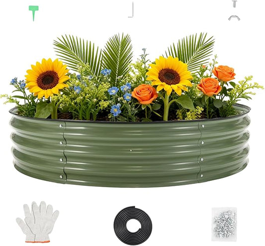 PeakPursuit 4X4x1Ft Galvanized Raised Garden Bed Kit, Metal Planter Box, Round Raised Beds with Open-Ended Base for Vegetables, Flowers, Herbs & Fruits