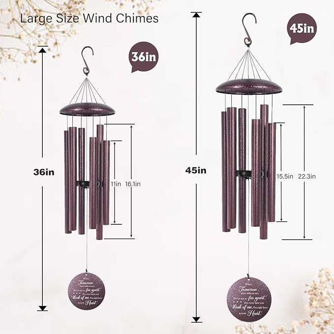 ASTARIN Personalized Memorial Wind Chime for Loss of Loved One 30/36/42 inch, Sympathy Deep Tone Wind Chimes for Mom Dad/Mother Father, Remembrance Gifts for Grief Condolence Funeral, Bereavement 10