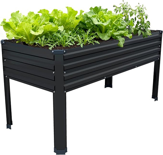 48×24×30in Galvanized Raised Garden Bed,Metal Elevated Planter Box with Legs for Patio,Balcony,Backyard,300lb Capacity,Black
