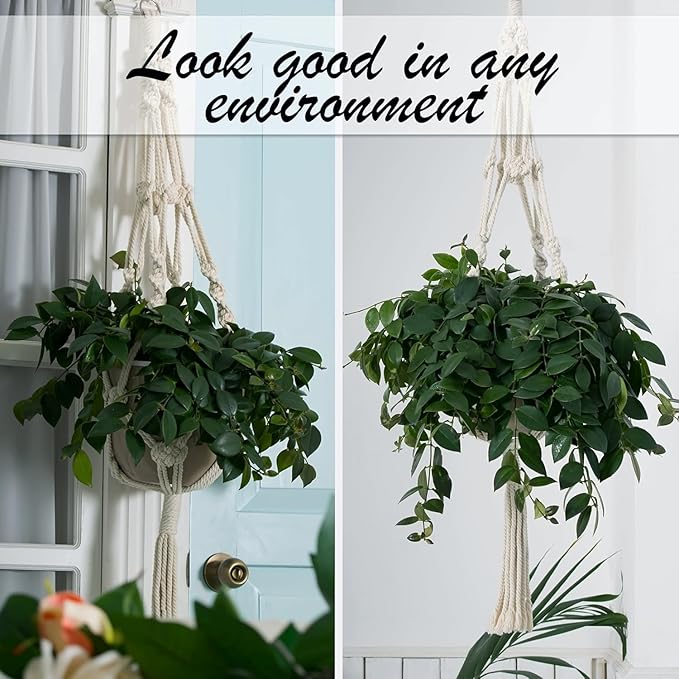 Bulky Plant Hanger Macrame Handmade Indoor Outdoor Decoration Hanging Planter Cotton Rope Basket 0.24in Thick Sturdy for Round & Square Flower Herbs Pots (No Pots No Plants) 46in, 4 Legs, 2 pcs