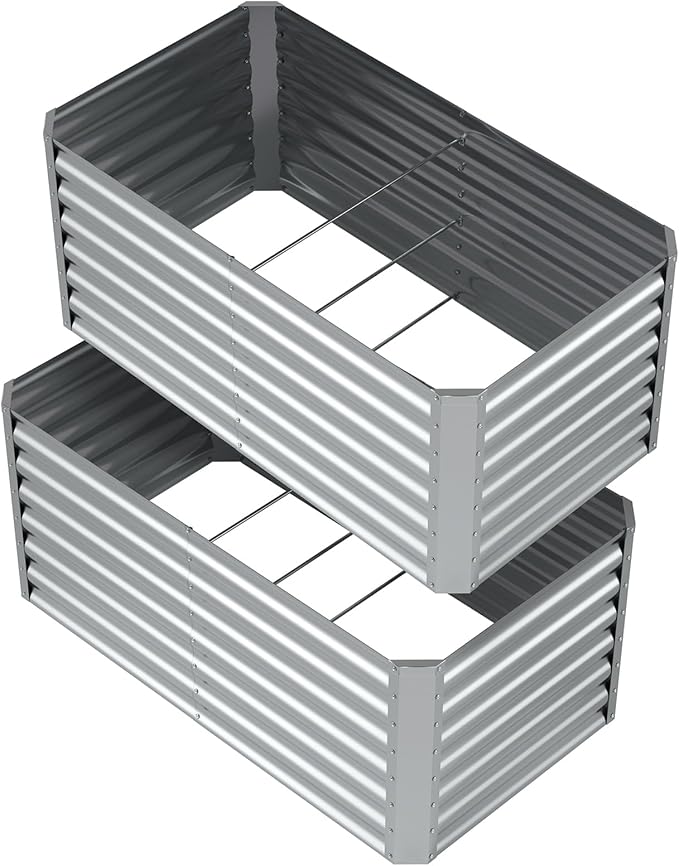 4X2X2ft (2 Pack) Galvanized Raised Garden Bed,Outdoor Planter Box Metal Patio Kit Planting Bed for Vegetables Flowers Herb