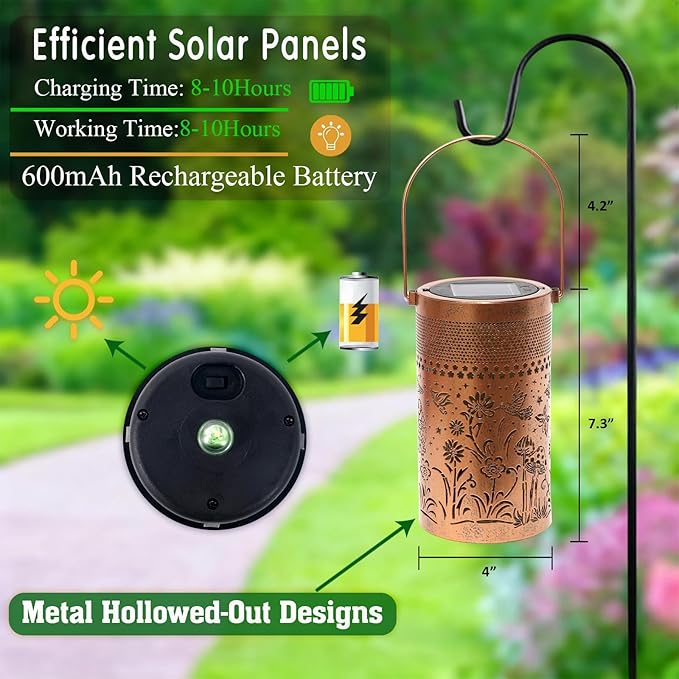 Solar Lantern Outdoor Waterproof, Metal Butterfly, Hummingbirds, Dragonflies, Frogs, Turtles, Flowers, Mushrooms, Garden Decor for Yard, Patio, Lawn, Porch, Backyard, Christmas Gifts for Women