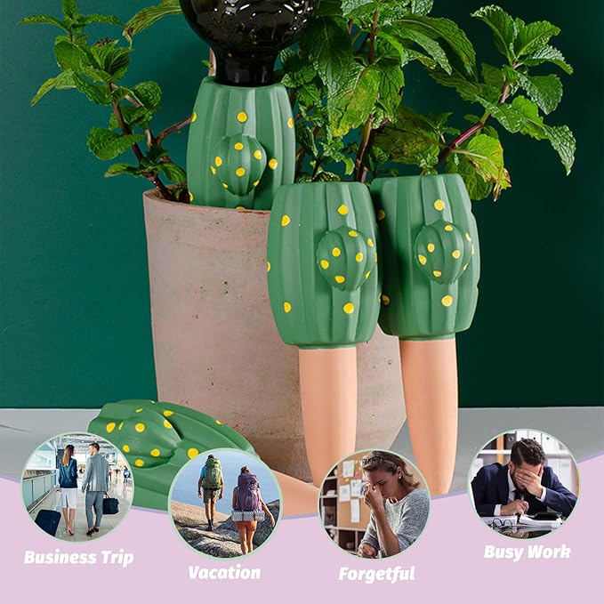 4 Pack Terracotta Watering Spikes, Self Watering Planter Insert, Small Watering Globes for Vacation Care, Garden/Office/Outdoor/Indoor Plants