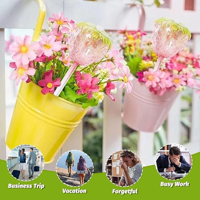 Plant Watering Globes, 2pcs Self Watering Planter Insert, Glass Watering Bulbs for Indoor Outdoor Plants, Mushroom Top-Fill Plant Watering Devices for Travel Vacation While Away