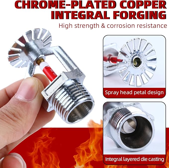 2 Pcs Fire Sprinkler Head - Copper Chrome, 1/2” NPT 155℉(68°C) Pendent Type Spray, K80 Fast Response Automatic Fire Sprinkler System for Residential, Factory, Mall, Warehouse Building