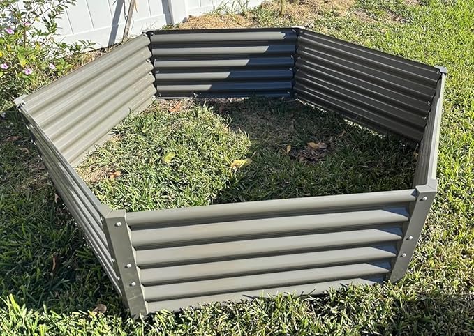 A ANLEOLIFE 3 Set Hexagon Galvanized Raised Garden Beds Outdoor,70x60x18in Metal Planter Box for Planting Vegetables Flowers Herb, Anti-Rust & Easy-Setup, Quartz Grey