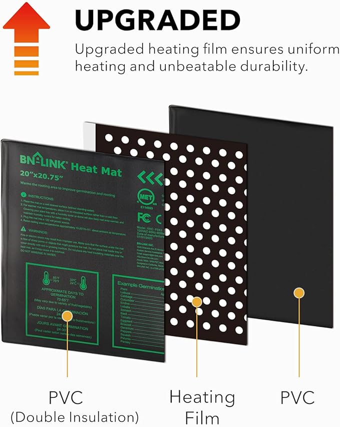 BN-LINK Seedling Heat Mat Warm Hydroponic Heating Pad Waterproof 20" x 20.75" for Seed Starting Greenhouse and Germination, 2 Pack