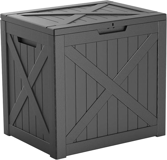 32 Gallon Waterproof Outdoor Storage Box, UV Resistant Resin Deck Box with Hydraulic Rod for Reinforced Stability, Perfect for Patio, Garden, and Pool（Black，32 Gallon）