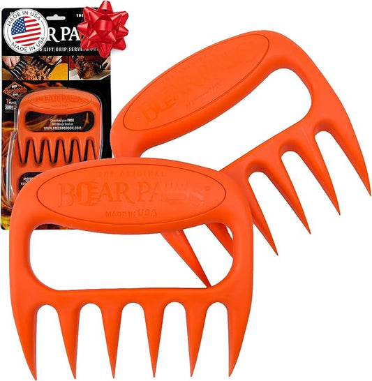 Bear Paws Meat Claws - The Original Meat Shredder Claws for Pulled Pork, USA Made - Easily Lift, Shred, Pull and Serve Pork, Chicken, Brisket and Turkey - Gift for Dad on Christmas! (Orange)